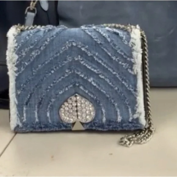 Kate Spade Amelia Jeweled Blue Denim Crossbody Bag with Chain Strap. NWOT - Picture 2 of 9